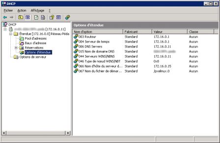 Options d'étendue du serveur DHCP